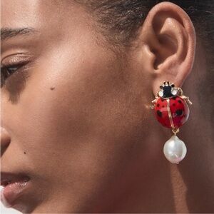 Zara Ladybug Pearl Drop Earrings